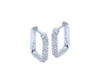 Square with Crystal Silver Hoop Earring HO-2589